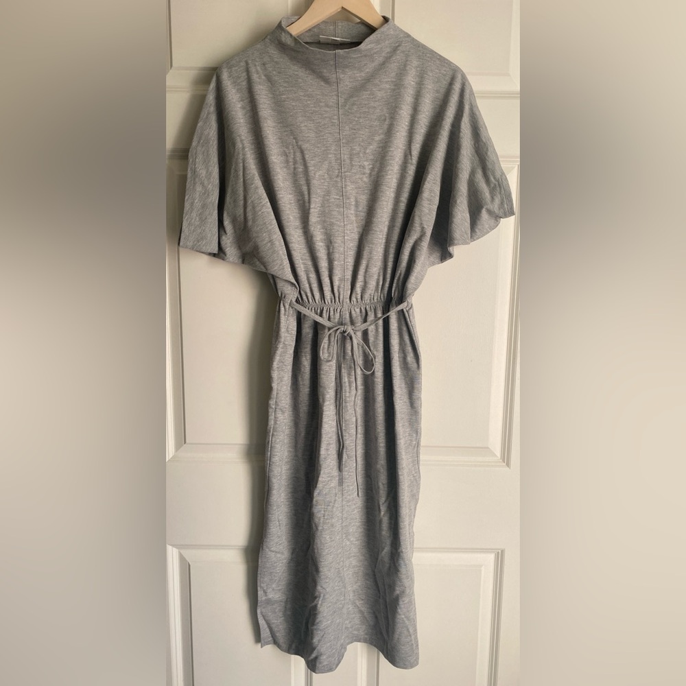 Prologue Light Gray Midi Dress Size S NWOT Mock Neck Batwing Sleeve Rayon Blend